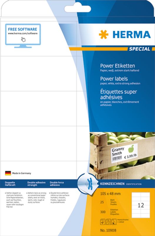 POWER etiketter, 25 ark, 105x48 mm (300 stk)