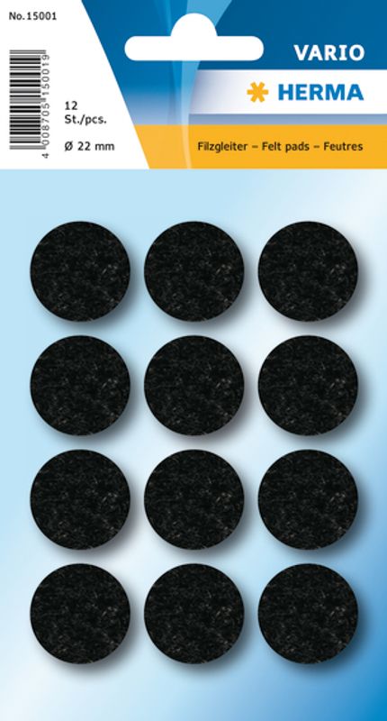 VARIO selvklebende filtknotter sort, Ø22 mm 12 stk (10 pakk)