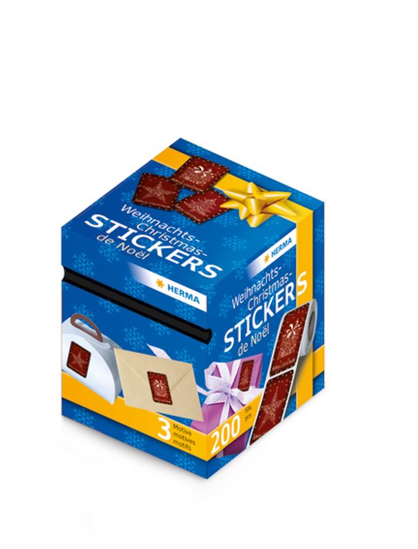 Juleetiketter, Merry Christmas, 3 motiver (200 stk)