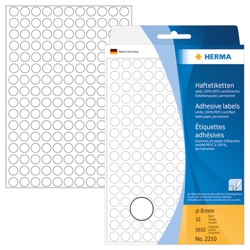 HERMA runde etiketter, Ø8 mm, hvit (5632 stk)