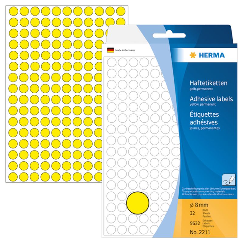 HERMA runde etiketter, Ø8 mm, gul (5632 stk)