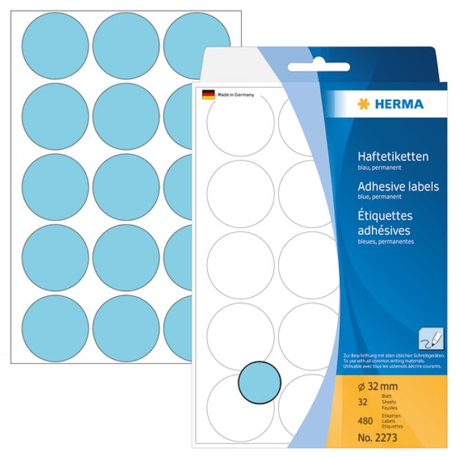 Hovedbilde HERMA runde etiketter, Ø32 mm, blå (480 stk)