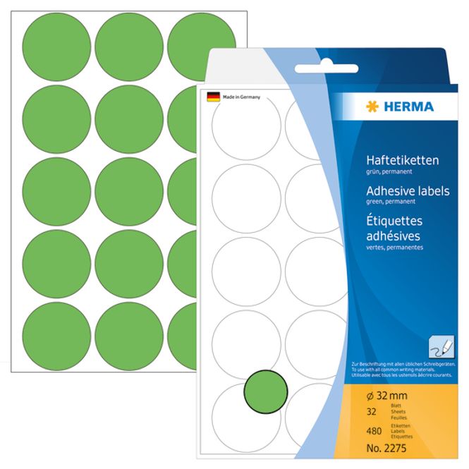 Hovedbilde HERMA runde etiketter, Ø32 mm, grønn (480 stk)