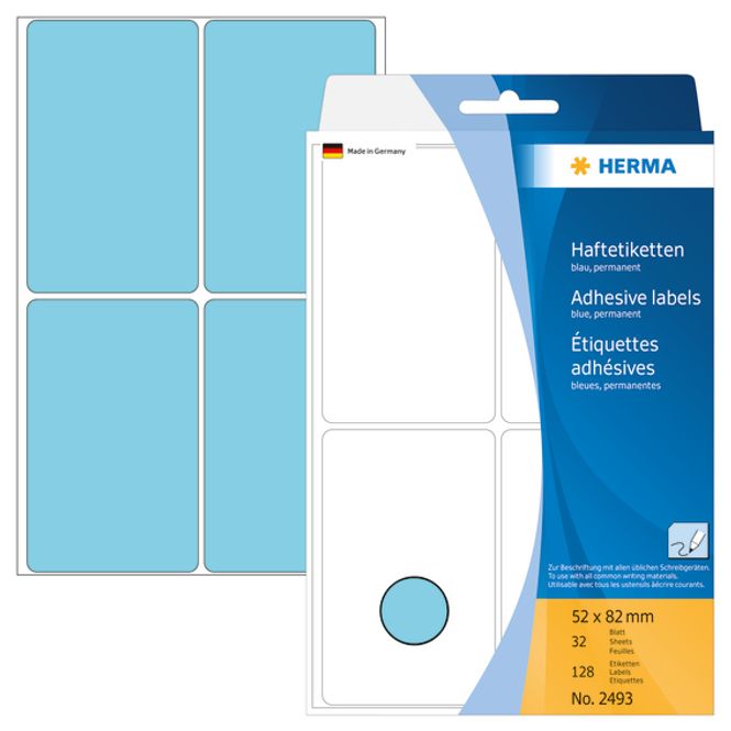 Hovedbilde HERMA fargede etiketter, blå 52x82 mm (128 stk)