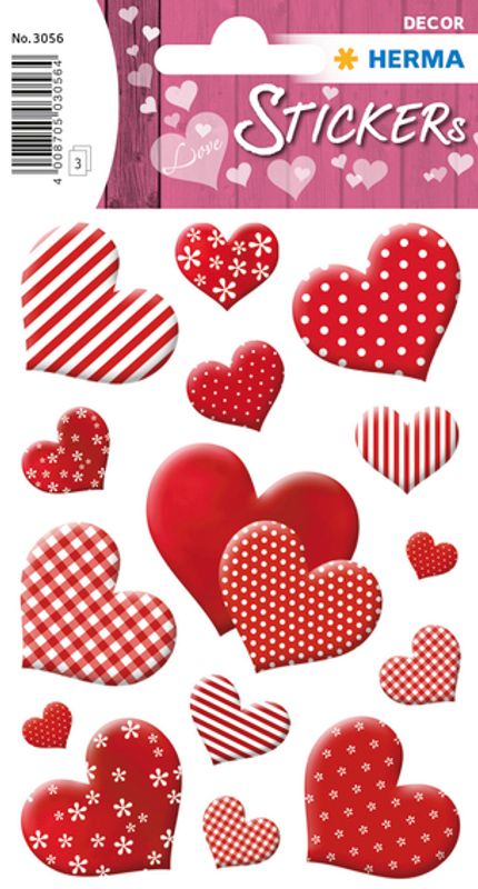 DECOR Stickers Hjerter med mønster, 3 ark (10 pakk)