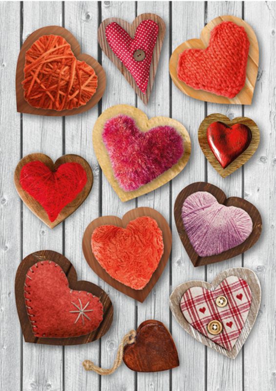 DECOR Stickers Stoffhjerter, 3 ark (10 pakk)