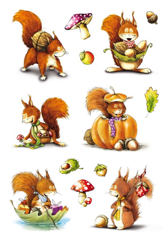 DECOR Stickers Ekorn, 3 ark (10 pakk)