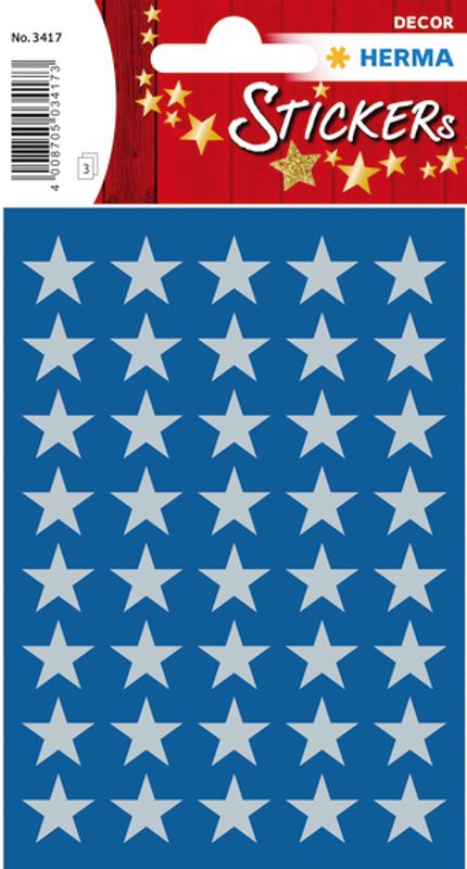 DECOR Stickers Sølvstjerner, sølvfolie 3 ark (10 pakk)