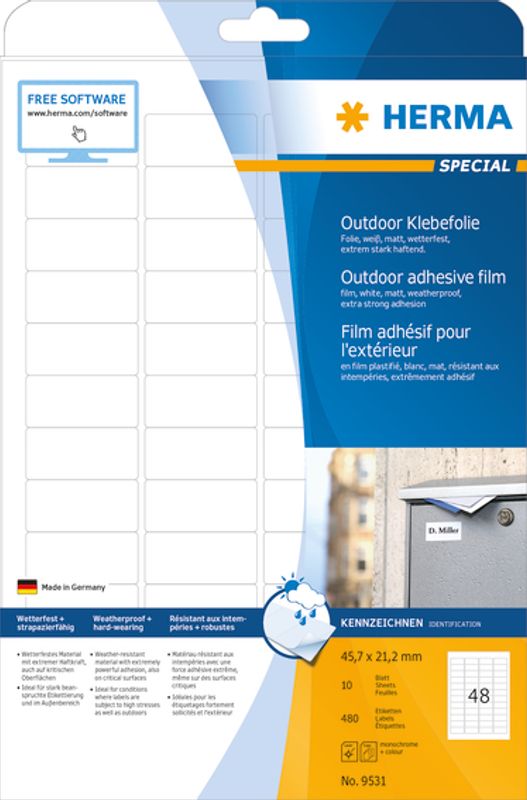 OUTDOOR selvklebende folie, 40 ark 45.7x21.2 hvit (1920 stk)