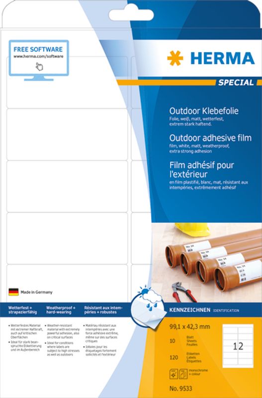 OUTDOOR selvklebende folie, 40 ark 99.1x42.3 hvit (480 stk)