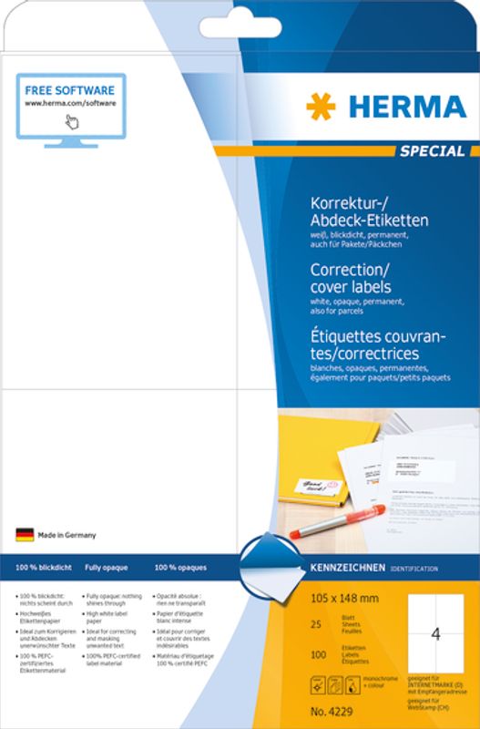 SPECIAL etiketter opak, 25 ark 105x148 mm (100 stk)