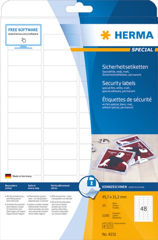 SPECIAL manipulasjonssikre etiketter 45.7x21.2 mm (25 ark)