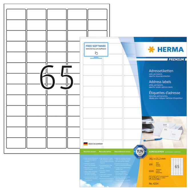 Hovedbilde PREMIUM adresseetiketter A4, 100 ark, 38.1x21.2 ...