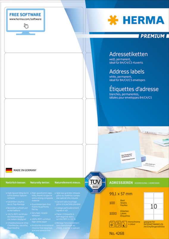 PREMIUM adresseetiketter 100 ark 99.1x57 (1000 stk)