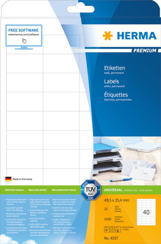 PREMIUM universaletiketter, 25 ark 48.5x25.4 (1000)