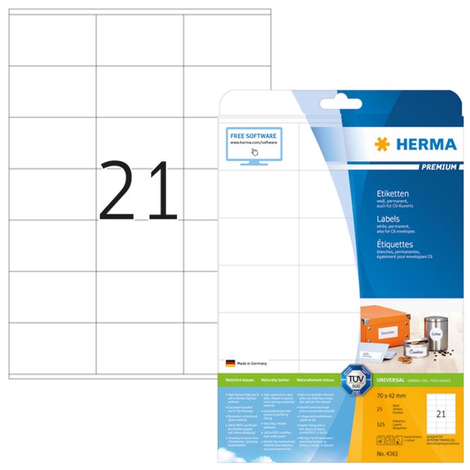 Hovedbilde PREMIUM universaletiketter, 25 ark 70x42 (525 ...