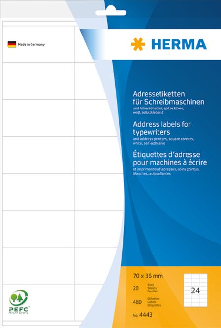 Hovedbilde Adresseetiketter spisse kanter 20 ark, A4 70x36 ...