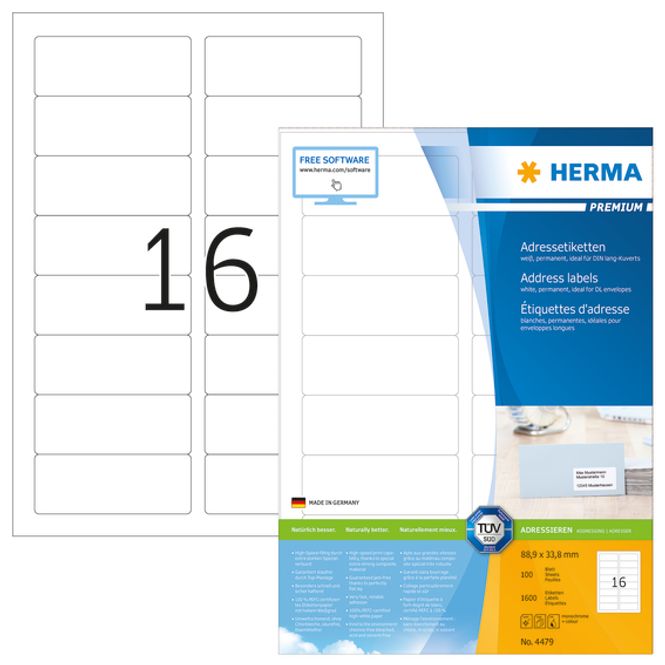 Hovedbilde PREMIUM adresseetiketter, 100 ark 88.9x33.8 ...