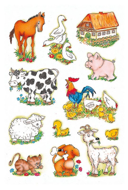 DECOR Stickers Dyr på bondegård, papir, 3 ark (10 pakk)