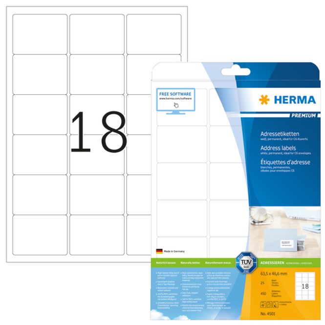 Hovedbilde PREMIUM adresseetiketter, 25 ark 63,5x46,6 (450 ...