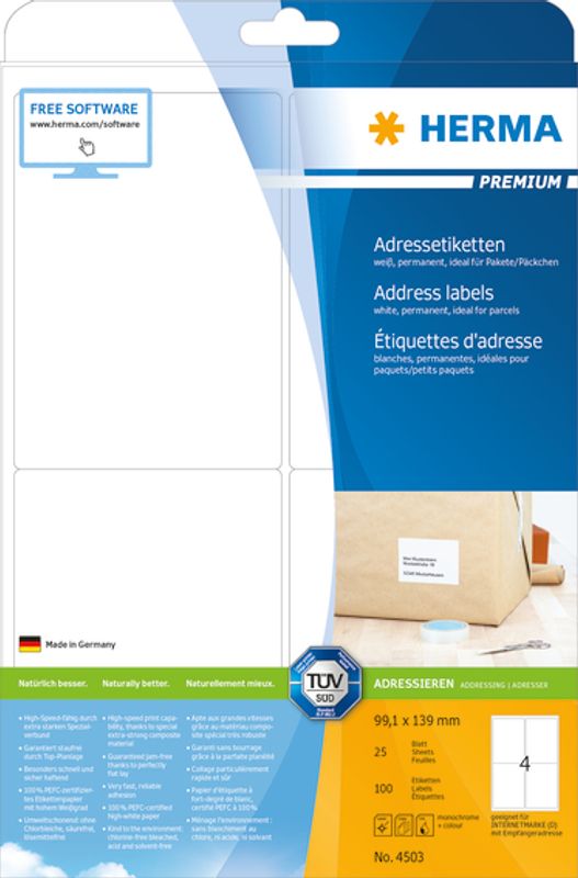PREMIUM adresseetiketter, 25 ark 99,1x139 (100 stk)