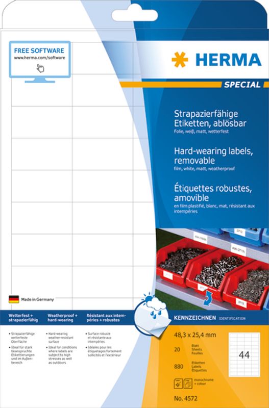 SPECIAL slitesterke etiketter avtagbar 20ark 48,3x25,4 (880 stk)