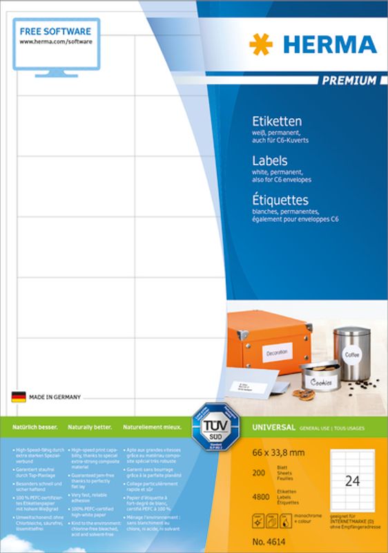 PREMIUM universaletiketter, 200ark 66x33.8 (4800 stk)