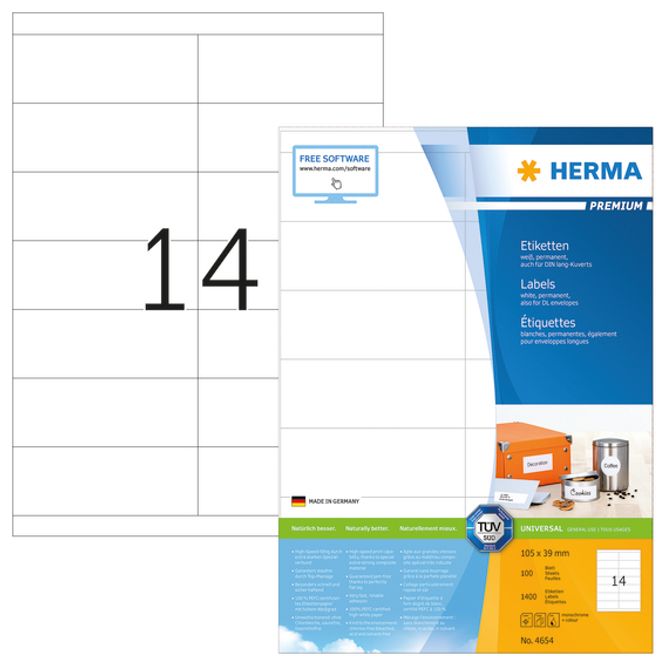 Hovedbilde PREMIUM universaletiketter, papir,100 ark 105x39 ...