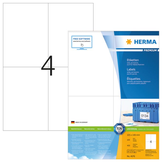 Hovedbilde PREMIUM universaletiketter, papir,100 ark 105x148 ...