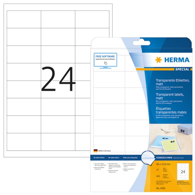 Hovedbilde SPECIAL transparente etiketter 25 ark 66x33.8 ...