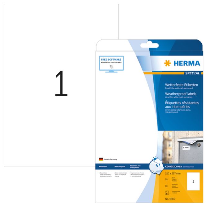 Hovedbilde Inkprint etiketter, A4, utendørs bruk, 10 ark, ...