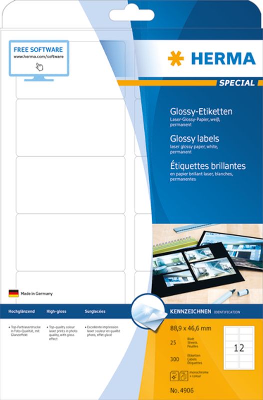 SPECIAL Glossy-etiketter, 25 ark 88.9x46.6 (300 stk)