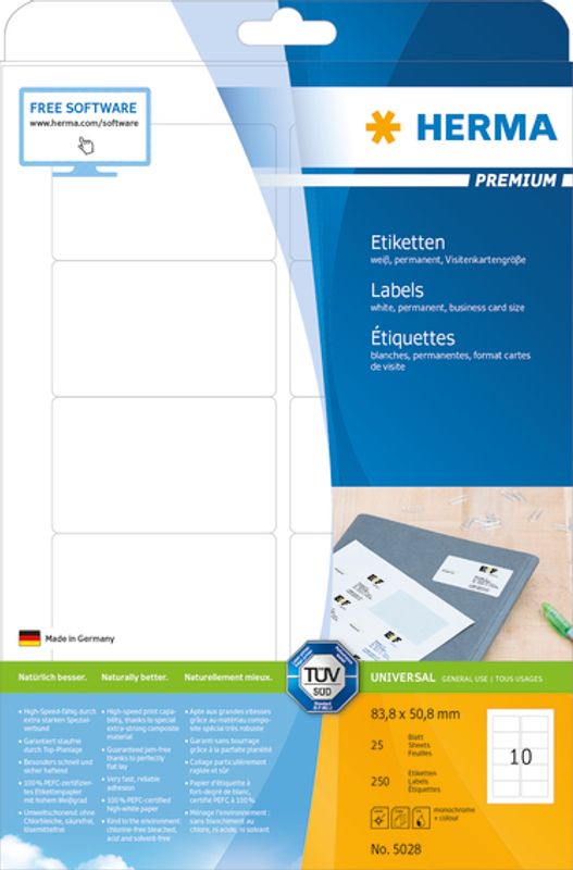 PREMIUM universaletiketter, papir, 25 ark 83.8x50.8 (250 stk)