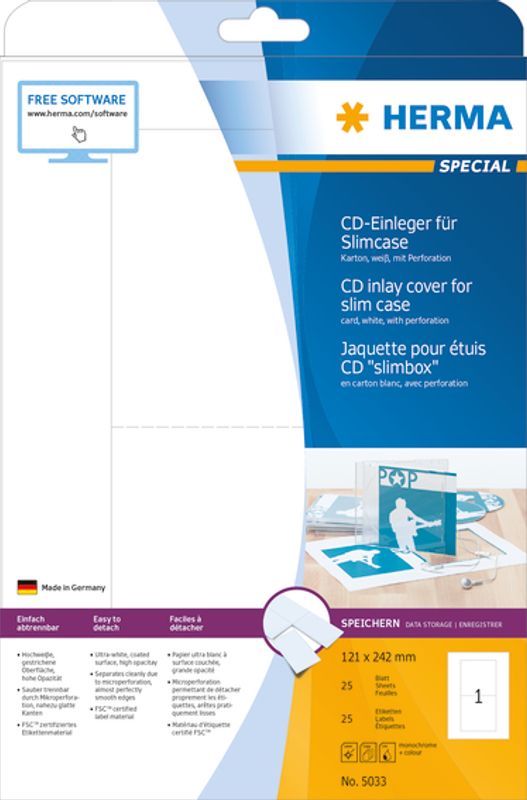 SPECIAL CD cover innlegg, Slim case, 25 ark 121x242 (25 stk)