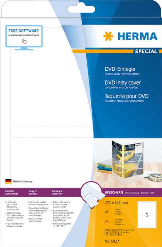 SPECIAL DVD cover innlegg, 25 ark 273x183 (25 stk)