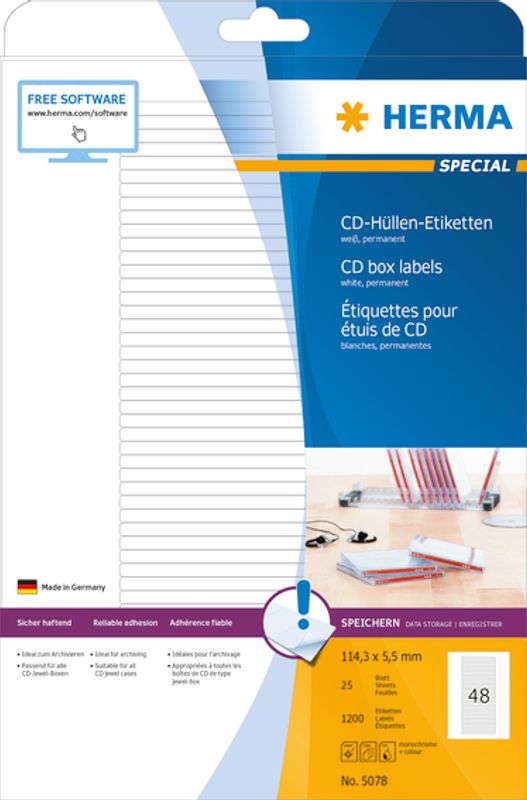 SPECIAL etiketter, CD cover, 25 ark 114.3x5.5 (1200 stk)