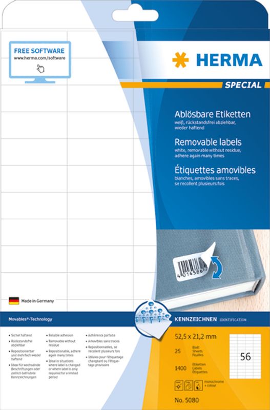 SPECIAL avtagbare etiketter, 25 ark 52.5x21.2 (1400 stk)