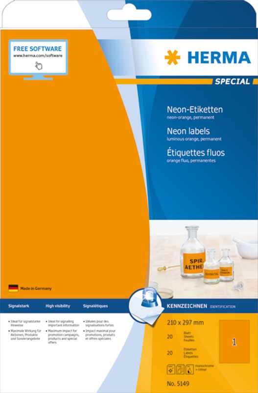 SPECIAL fargede selvklebende ark A4 210x297 neon oransje (20)