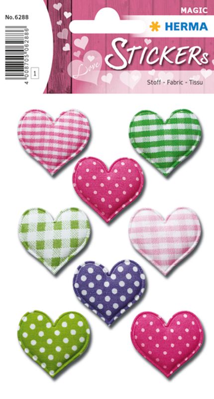 MAGIC Stickers Hjerter med prikker/striper, stoff, 1 ark (10 pak