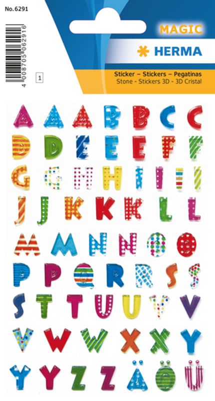 MAGIC bokstaver, stickers i plastmateriale, 1 ark (10 pakk)