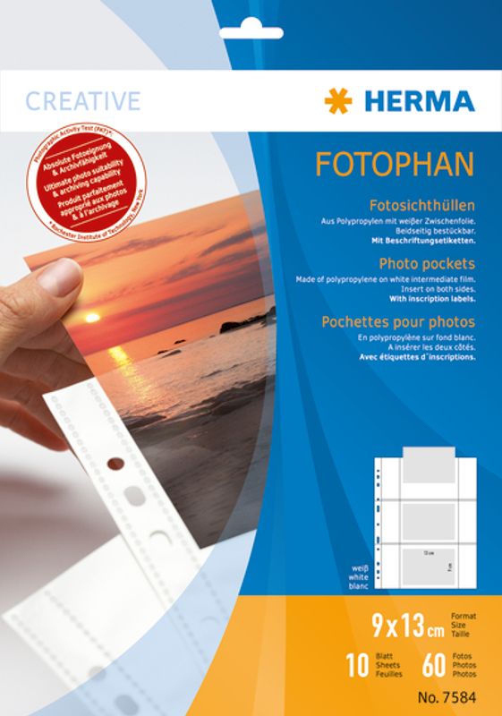 Fotophan fotolommer 9x13 cm landscape, 6 fotos/ark, hvit 10 stk