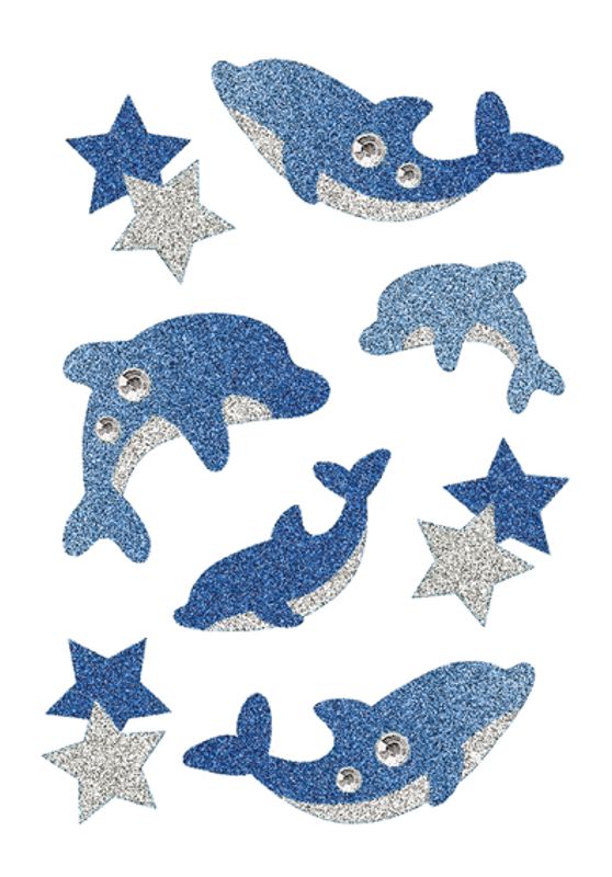 MAGIC Stickers Delfiner, dekorstener og glitter, 1 ark (10 pakk)