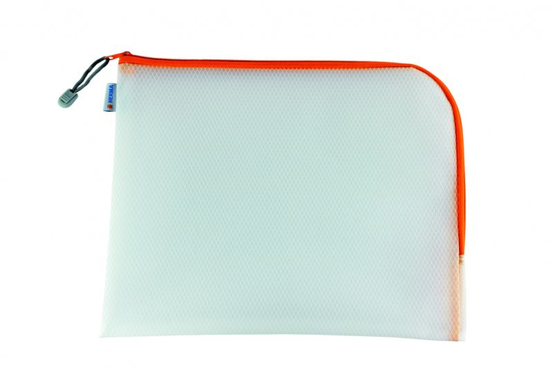 A4+ Veske/lomme i plast med oransje glidelås 36x28cm