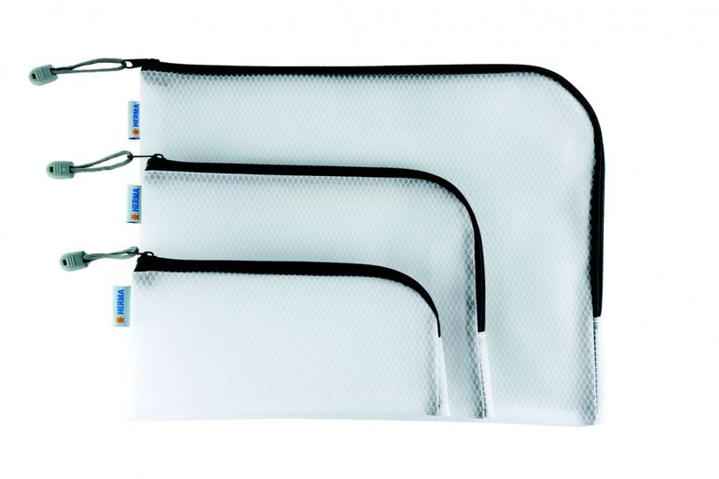 A4+ Veske/lomme i plast med sort glidelås 36x28cm