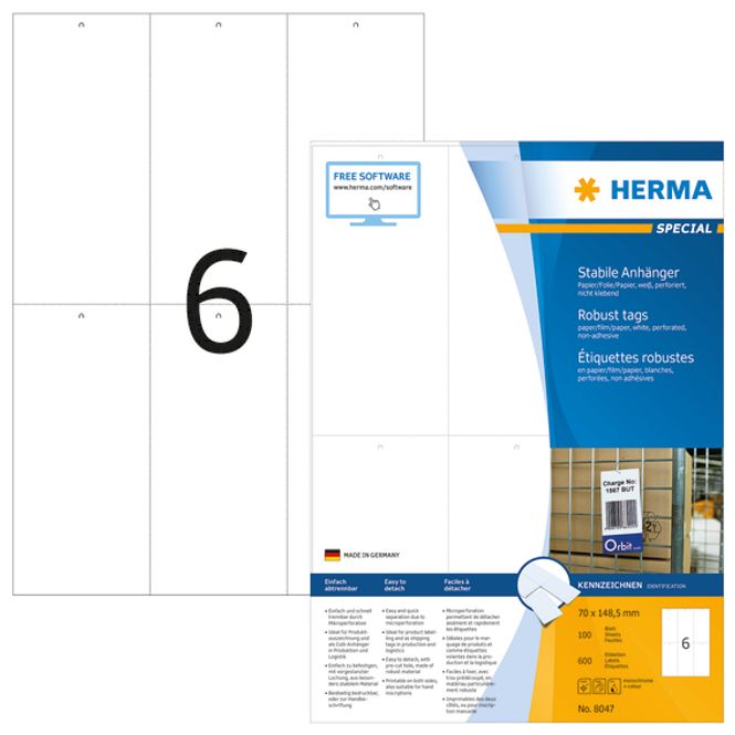 Hovedbilde SPECIAL hvite merkelapper til skriver, 70x148,5 ...