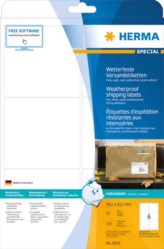 SPECIAL værbestandige etiketter 25 ark, 99,1x93,1 (150 stk)