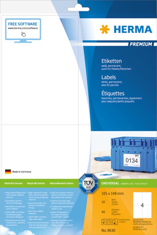 PREMIUM universaletiketter, papir, 10 ark 105x148 (650 stk)