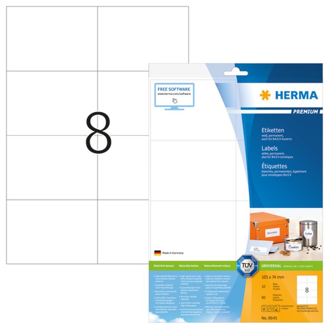 Hovedbilde PREMIUM universaletiketter, papir, 10 ark 105x74 ...