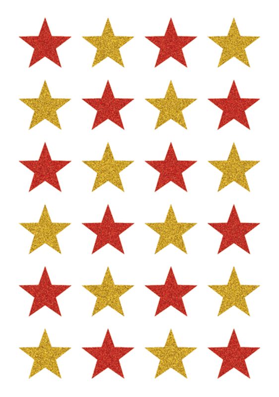 MAGIC Stickers Stjerner i gull og rød, glitter, 1 ark (10 pakk)