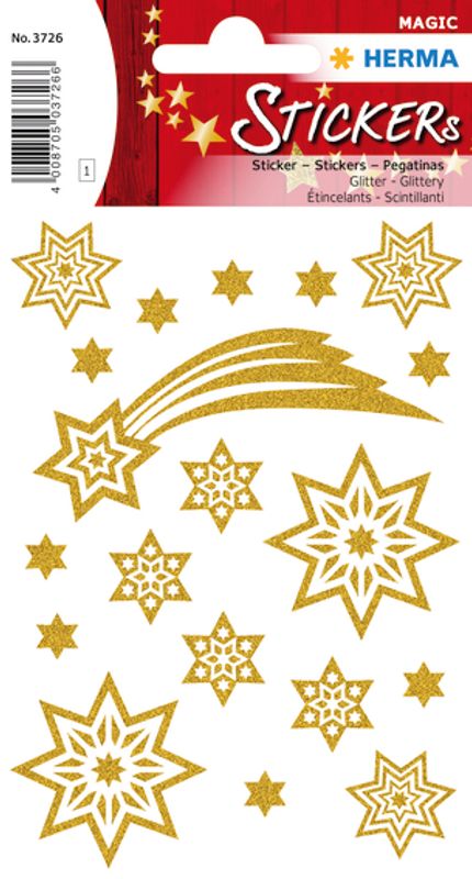 MAGIC Stickers Stjerner i gull, glitter, 1 ark (10 pakk)